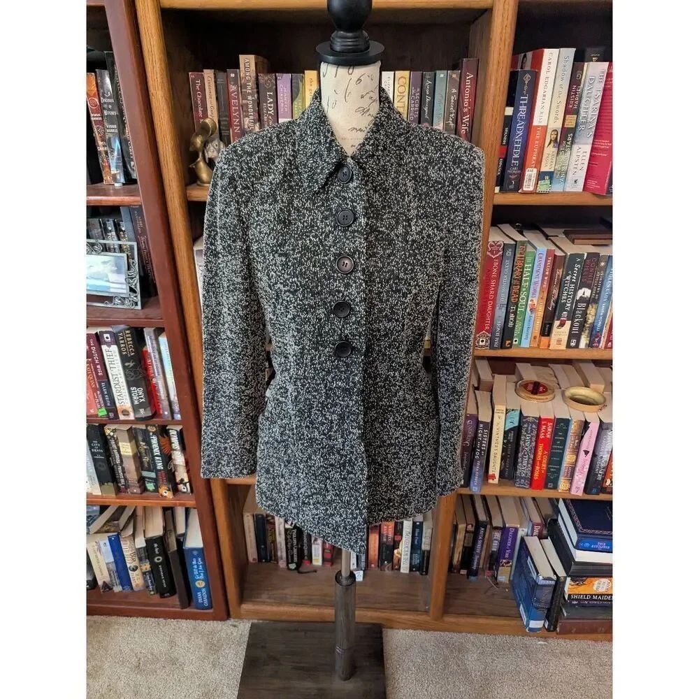 MONICA BIANCO Milano Italian Tweed Wool Blend Blazer Women's Size 4 Black White